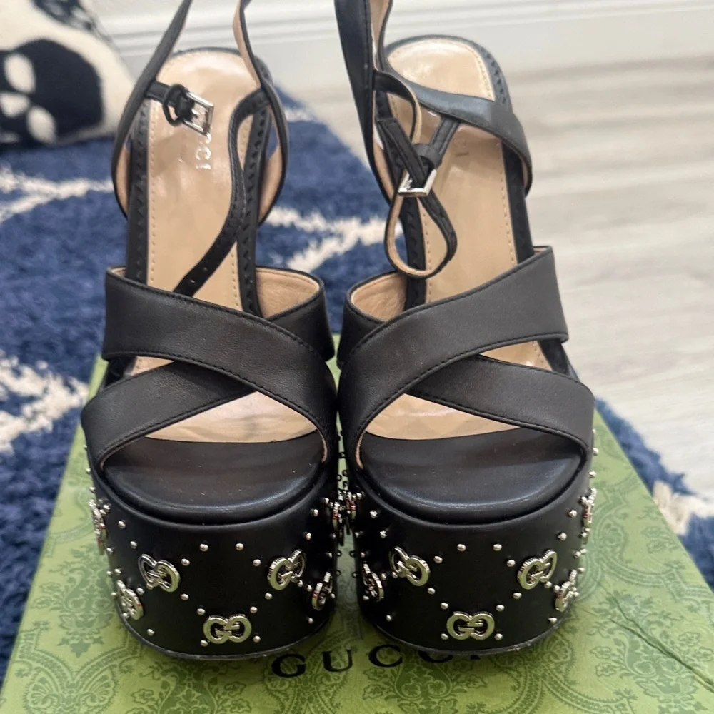 Gucci Black Platform Heels with logo 35 - Picture 2 of 6